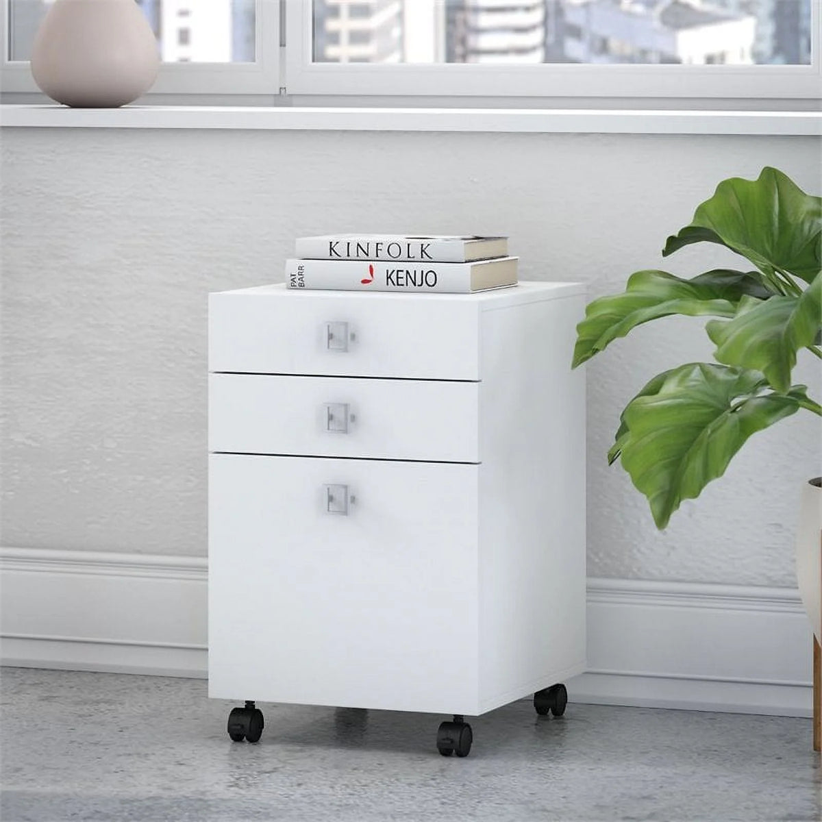 White 3 Drawer Engineered Wood Mobile File Cabinet S23233