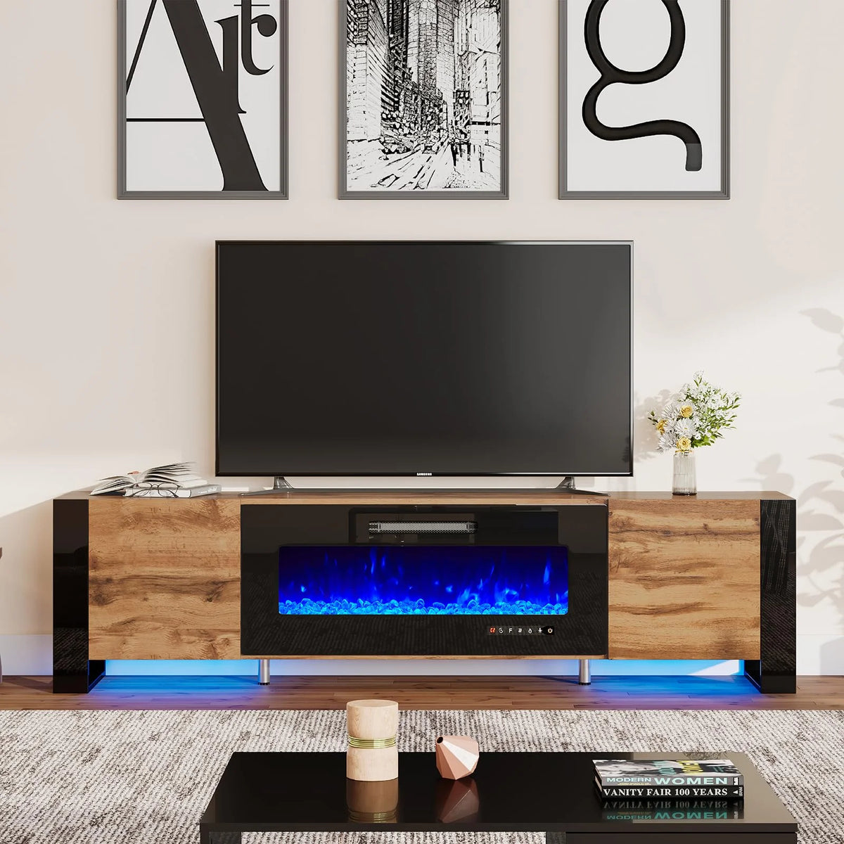 80" Fireplace TV Stand with LED Lights H544