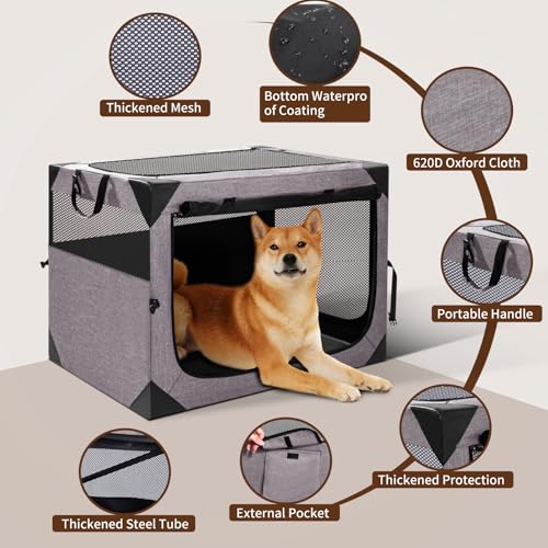 36x25x25 Inch Grey Foldable Dog Crate with 3-Door Z54311