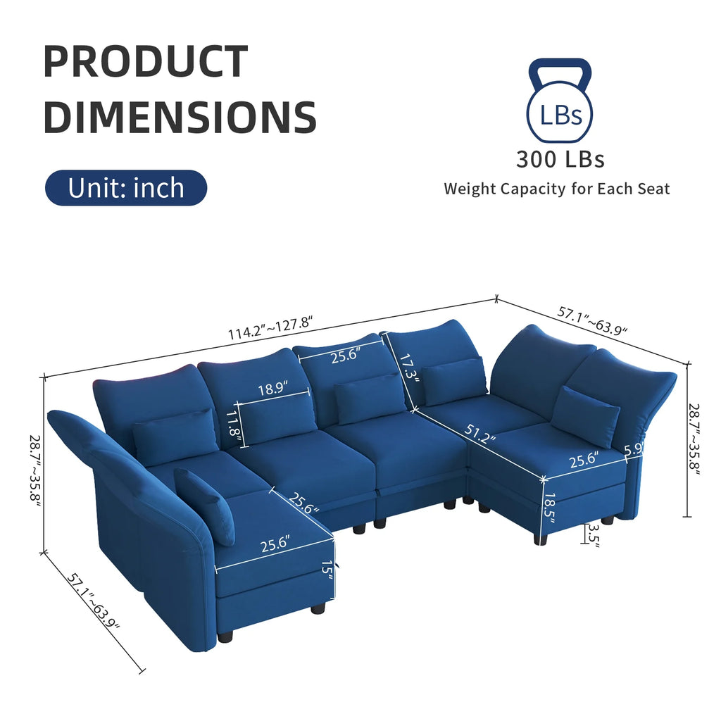 Blue Velvet U Shaped Modular Sectional Sofa with Storage Chaise V8689
