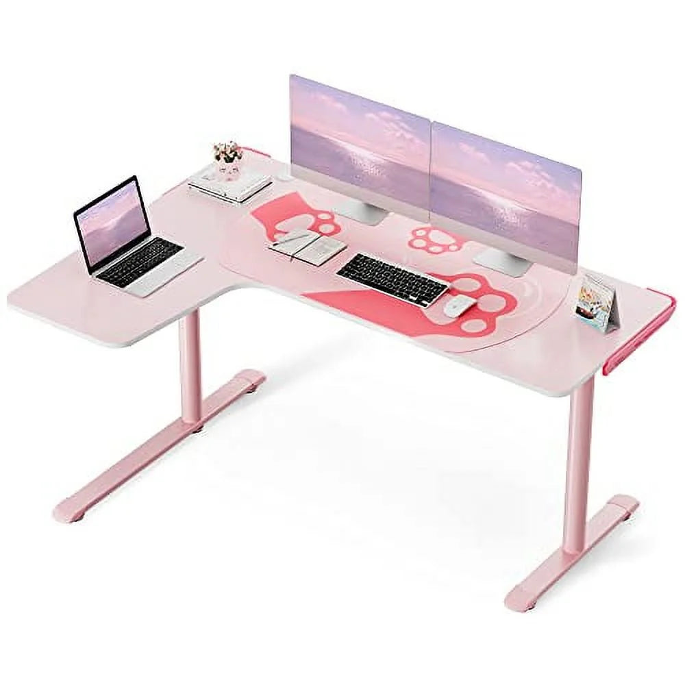Pink L Shape Gaming Desk with Cable Management P366