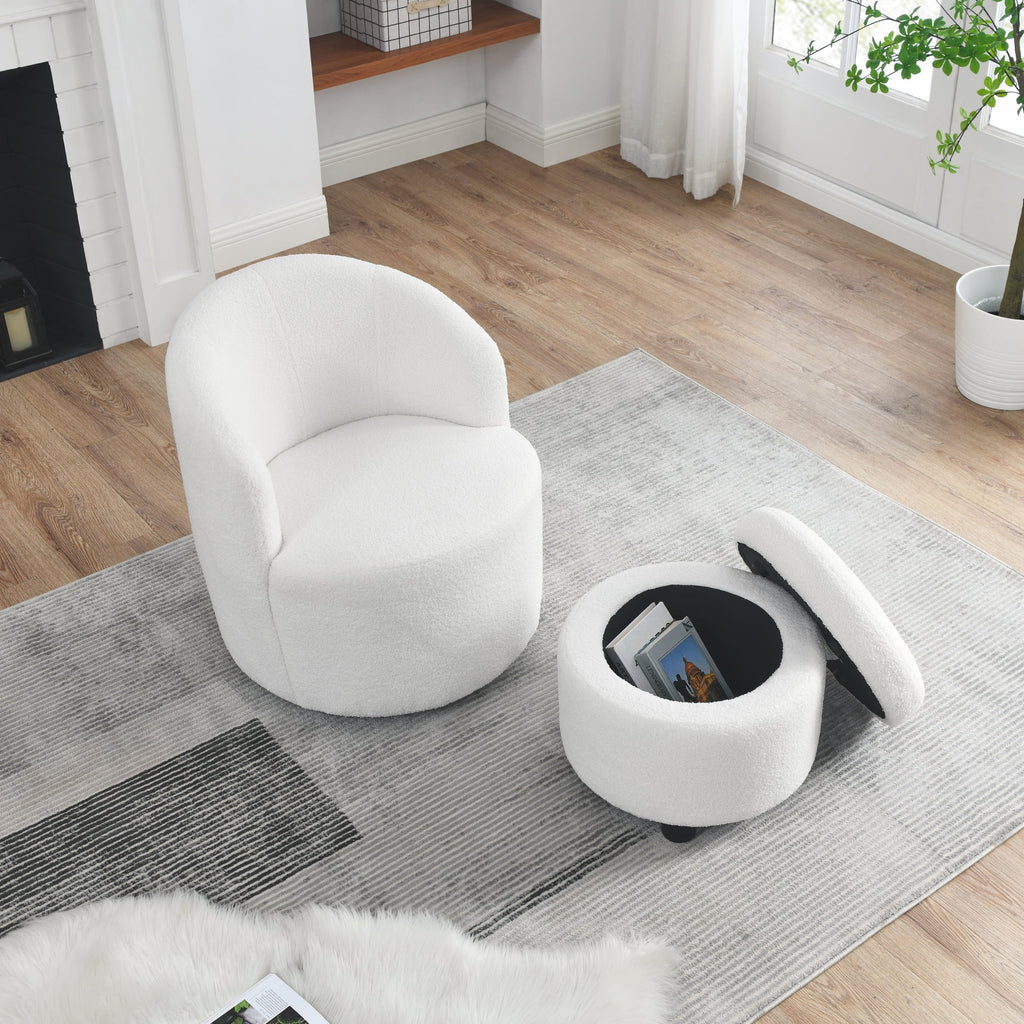 Swivel Barrel Chair with Round Storage Teddy Fabric Upholstery W5146