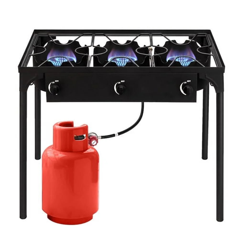 Black Portable 3 Burner Propane Cooker T64936