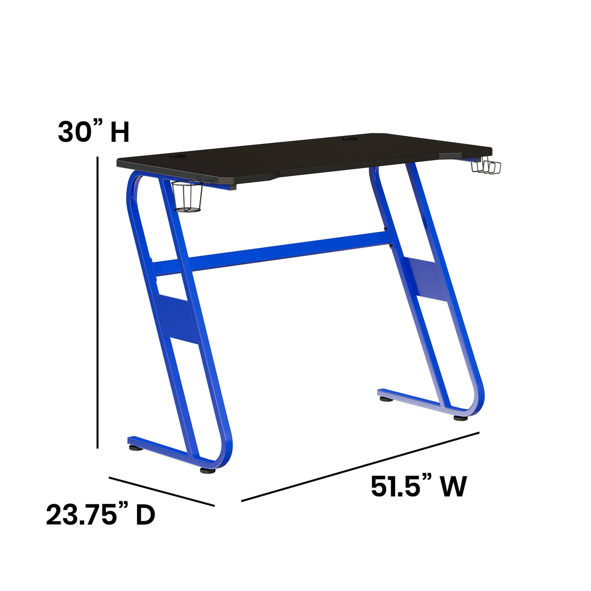 Blue Ergonomic Gaming Desk with Cup Holder and Headphone Hook N1764