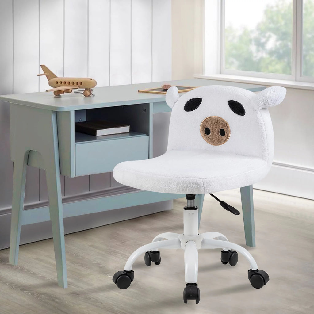 White Fuzzy Adjustable Armless Swivel Rolling Desk Chair M346