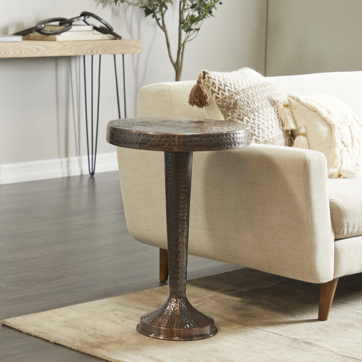 Aluminum Vintage Brown Pedestal Accent Table T273