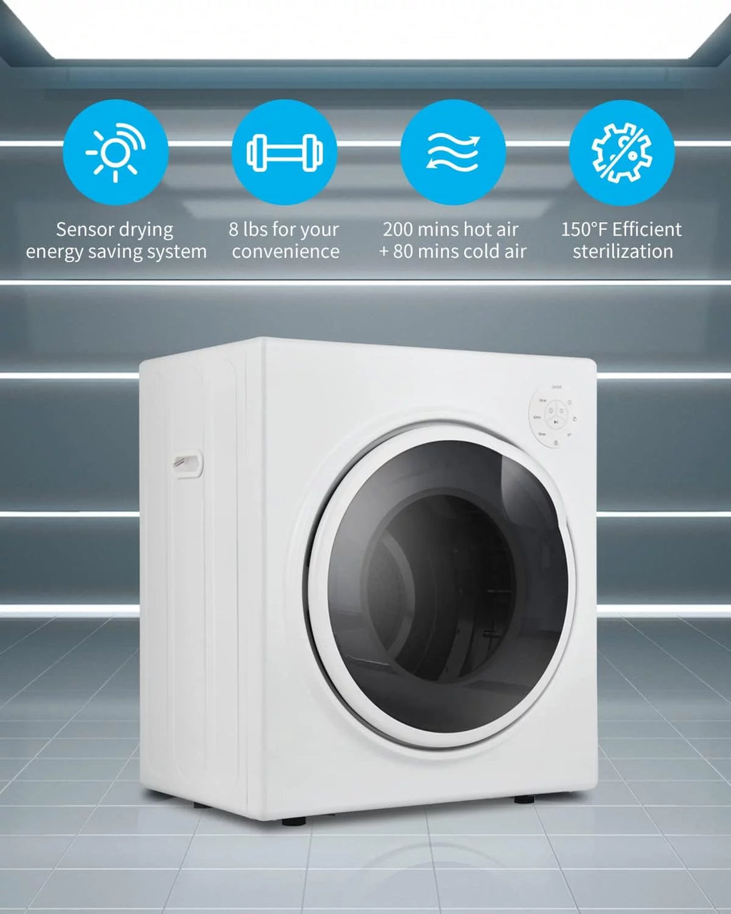 White 13lbs Portable Clothes Dryer with Stainless Steel Tub Q1676