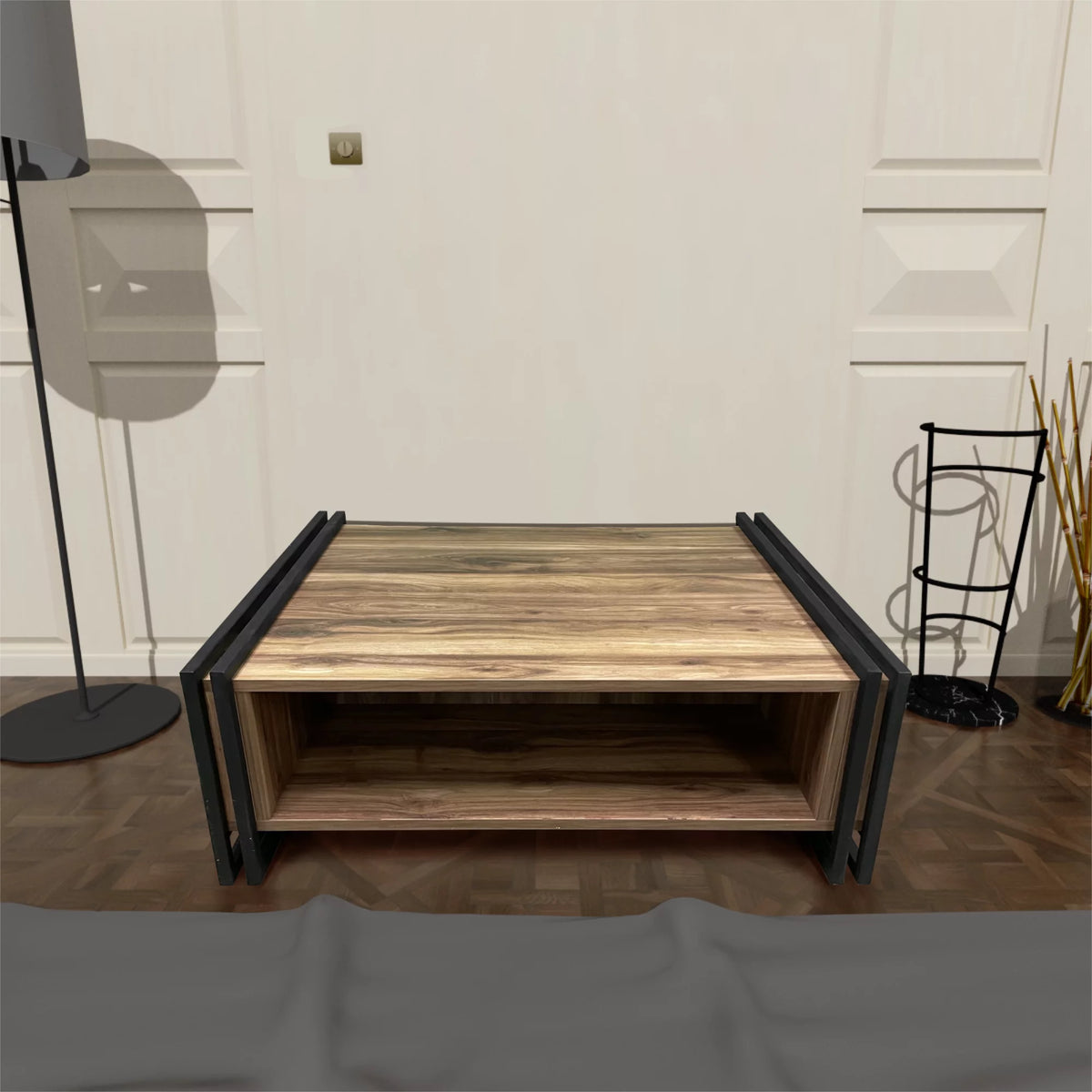Mid-Century Modern Wood Coffee Table with Storage X1018