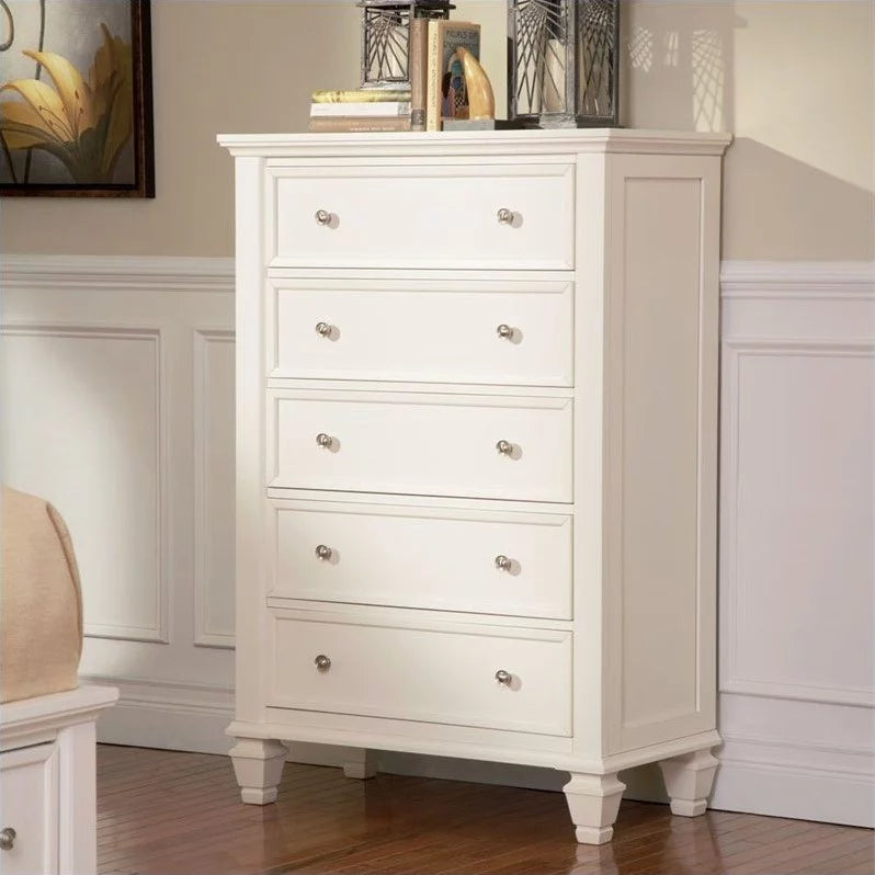 Cream White 5-drawer Rectangular Chest A696