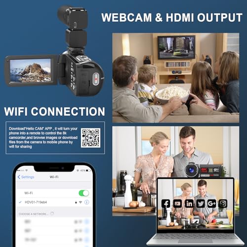 8K Video Camera Camcorder, 64MP IR Night Vision Vlogging Camera, 18X Zoom WiFi Digital Touch Screen Camcorder with 32G SD Card M612