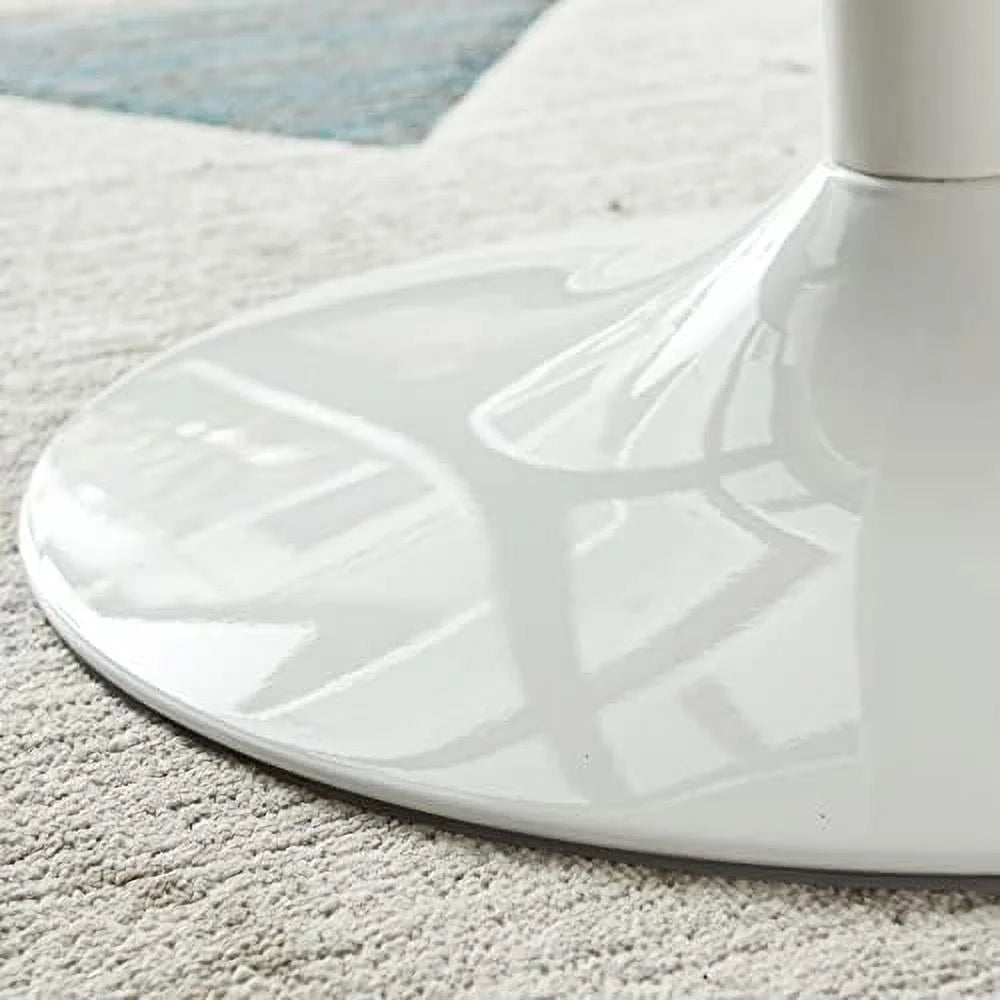 White Round Dining Table with Faux Marble Top E9976
