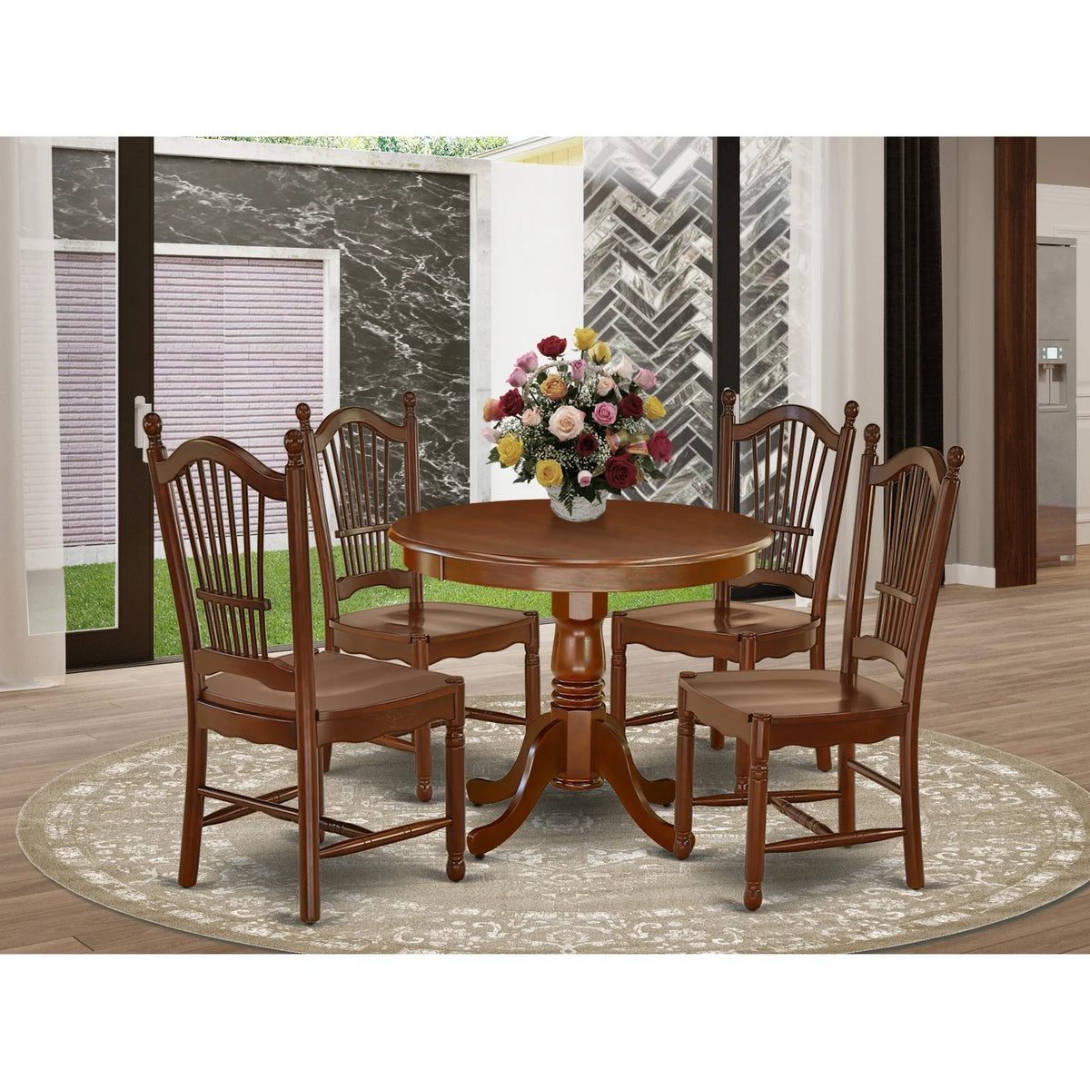 5 Piece Wood Dining Set with Round Table R232160