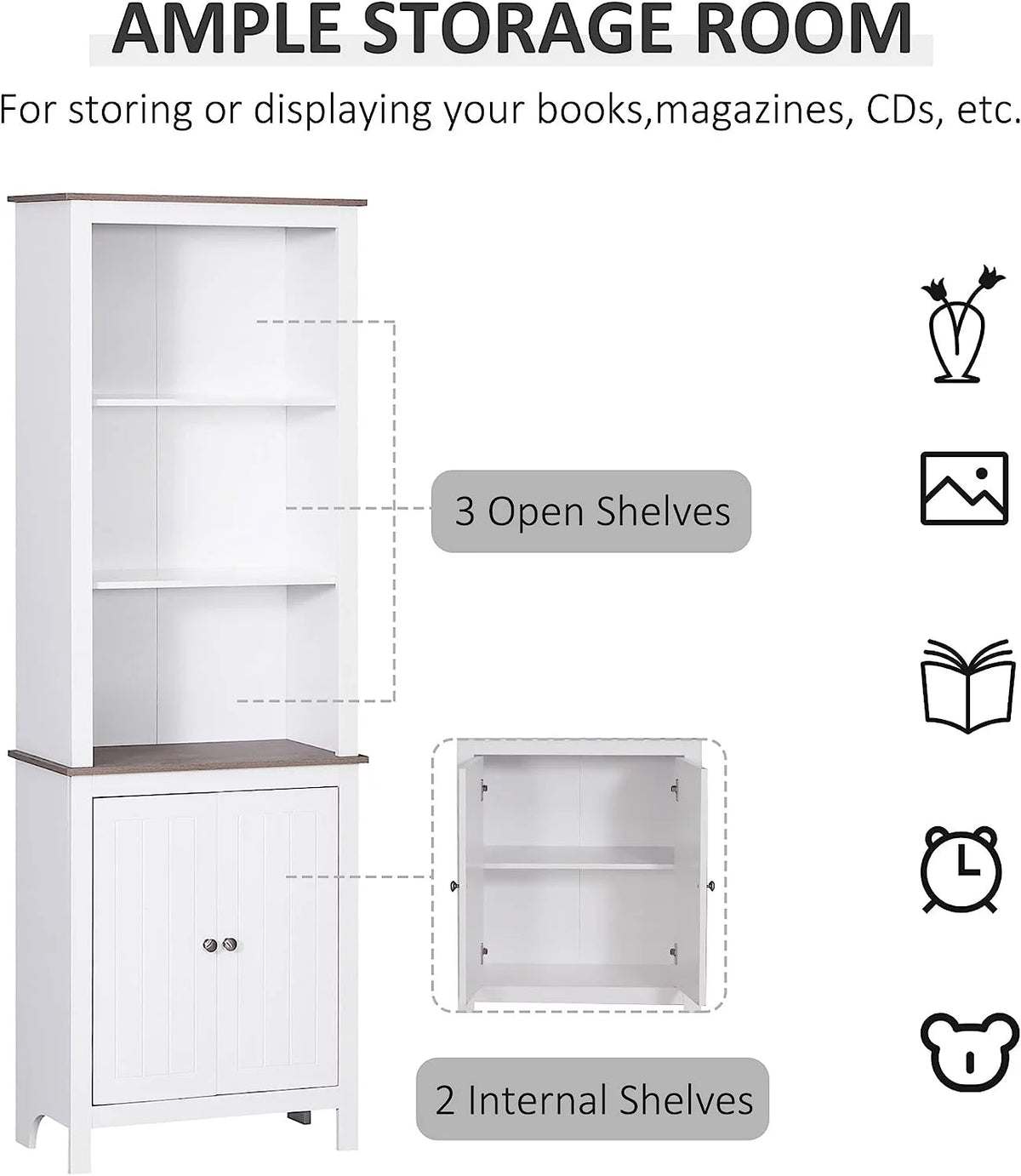 White 3-Tier Double Door Storage Cabinet Y9090