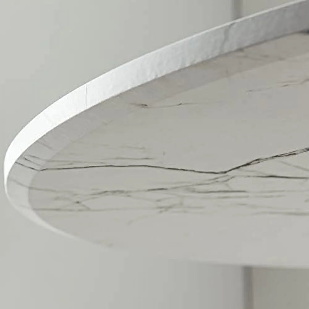White Round Dining Table with Faux Marble Top E9976