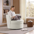 White Boucle Swivel Accent Chair with Throw Pillow G104