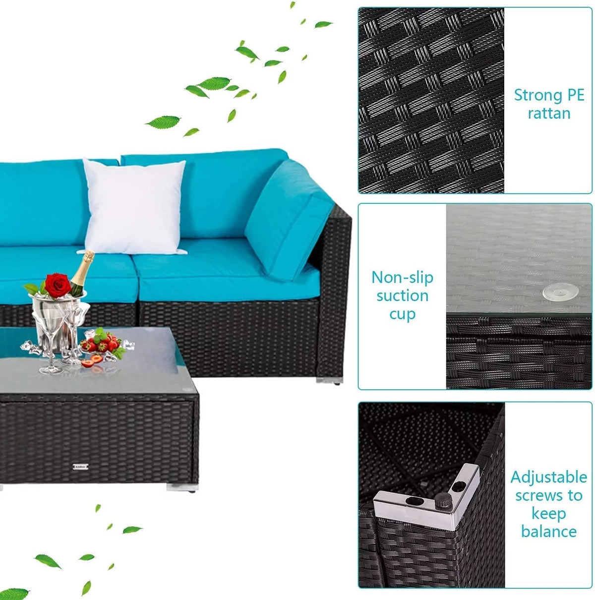7 Pc Wicker Rattan Patio Furniture Set with Cushions L623