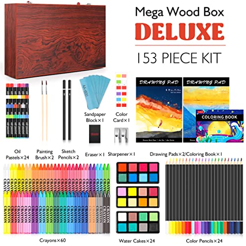 153-Pack Art Set in Wooden Case with 2 A4 Sketch Pads P661