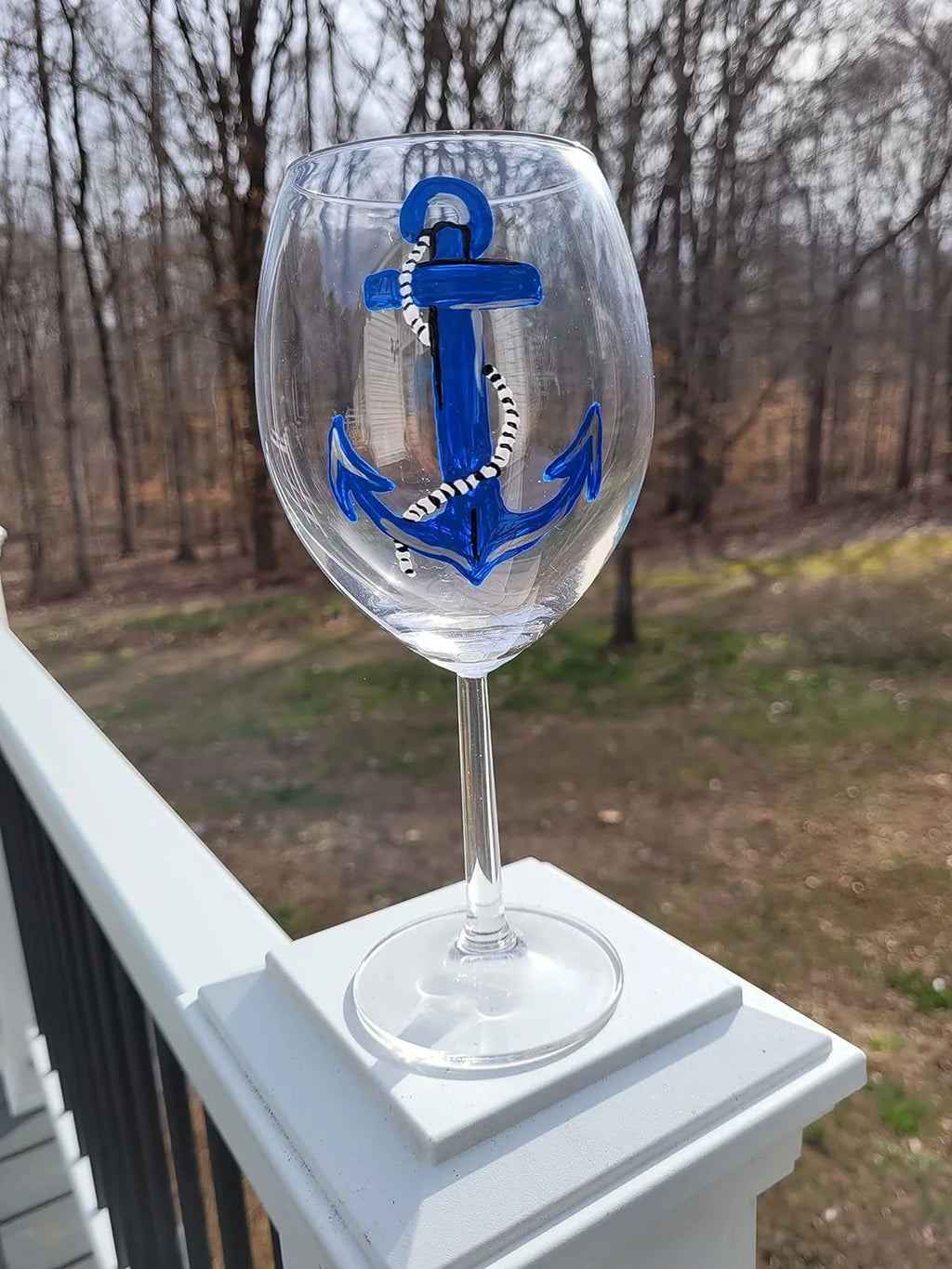 Set Of 2 Hand Painted Stemmed Wine Glasses H2517