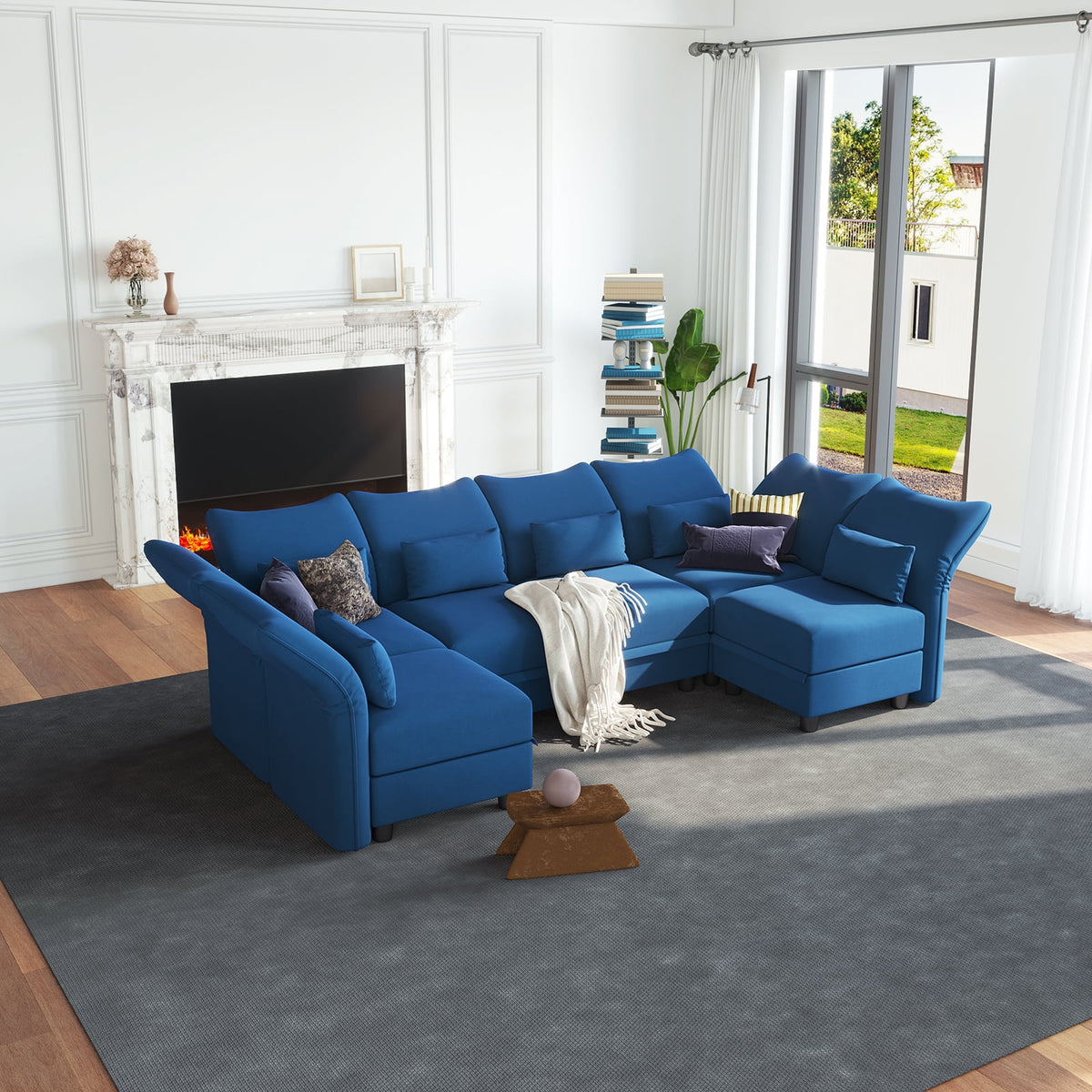 Blue Velvet U Shaped Modular Sectional Sofa with Storage Chaise V8689