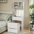 White Compact Vanity Desk Set with Flip Top Mirror and Stool X815