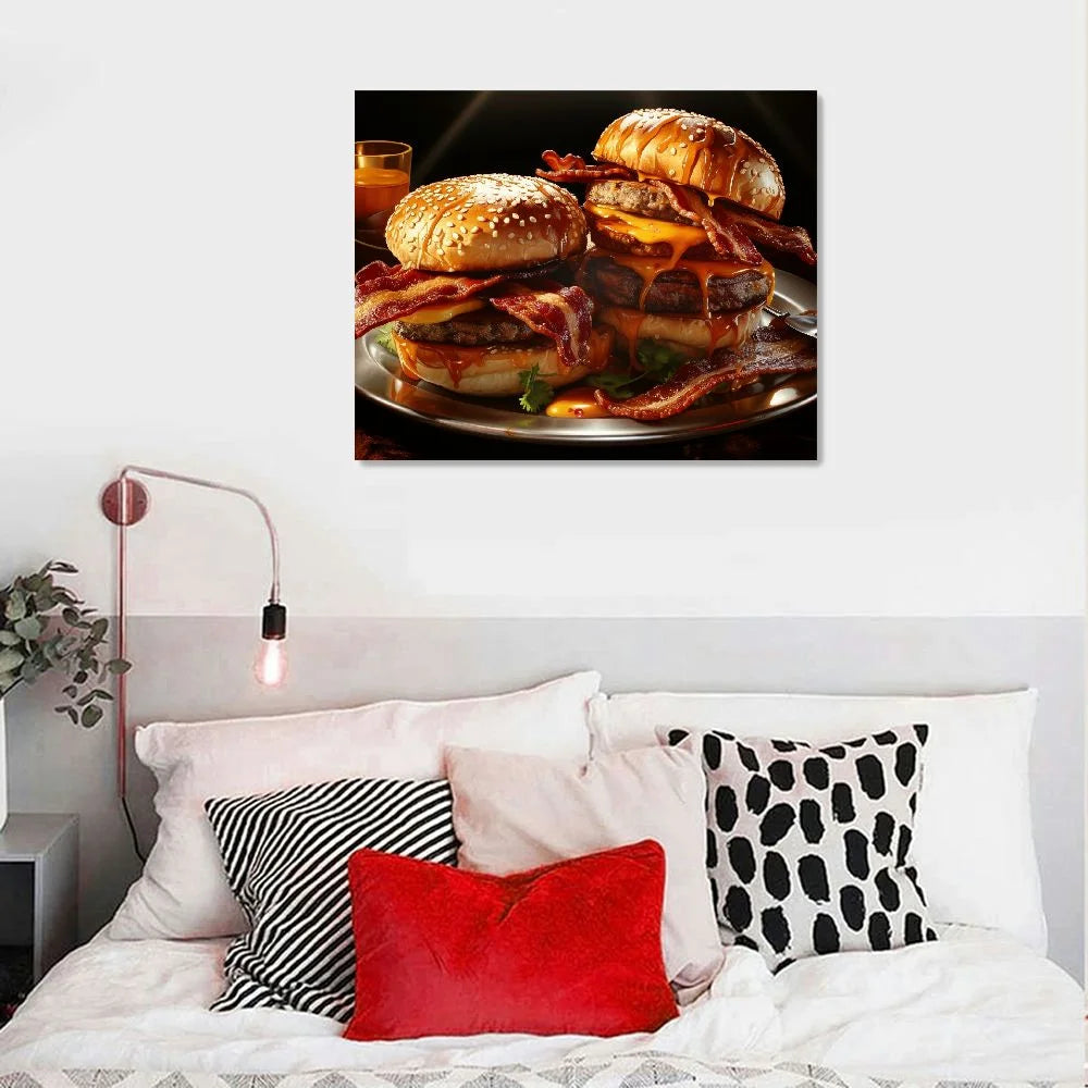 Canvas Wall Art American Burger Stretched and Framed T893792