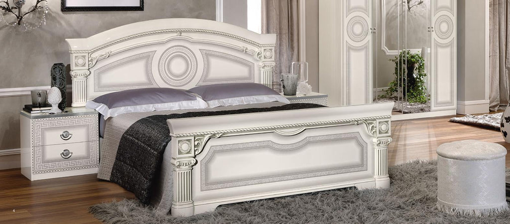 Glossy White Silver Finish Queen Bedroom Set 3Pcs S78274