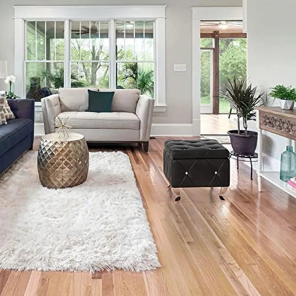 Silver Faux Leather Ottoman with Flip Top Y3057