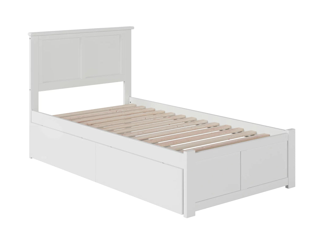 Twin Solid Wood Platform Bed with Footboard & 2 Storage Drawers in White Q17143