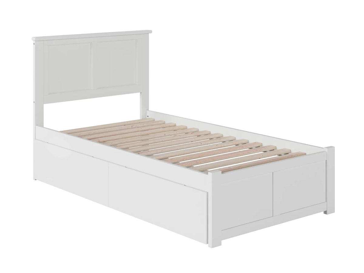 Twin Solid Wood Platform Bed with Footboard & 2 Storage Drawers in White Q17143