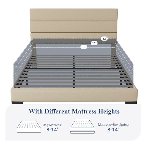 Queen Size Fabric Upholstered Platform Bed Frame with Wooden Slats U173
