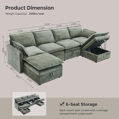 Beige White Chenille L-Shape Sectional Sofa with Ottoman X4405