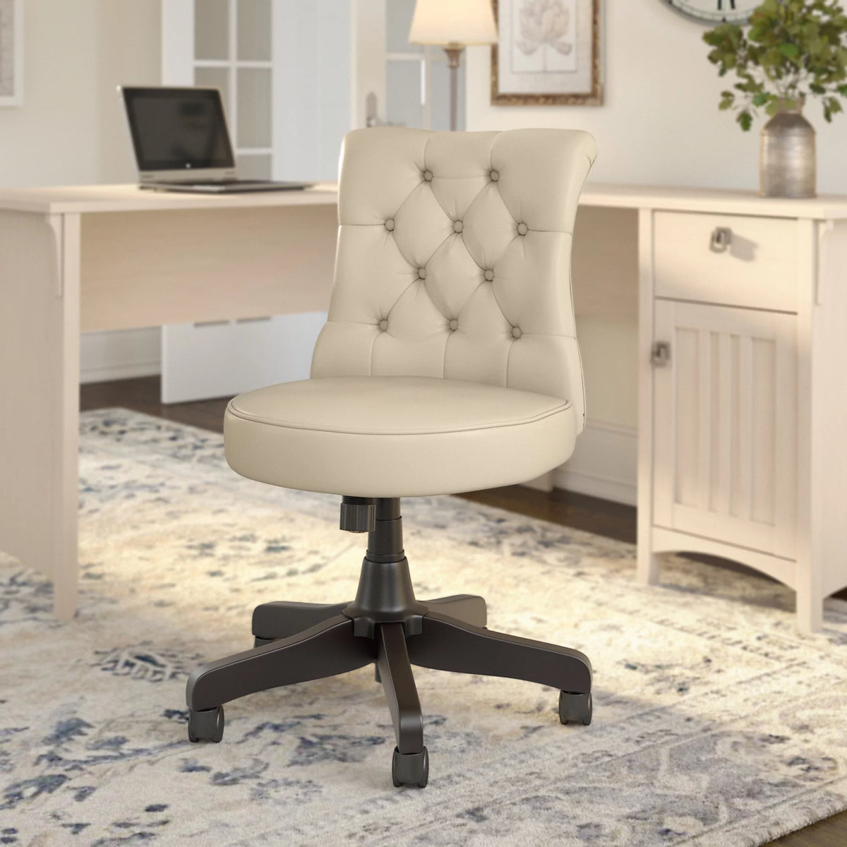 Antique White Leather Tufted Office Chair Z316667