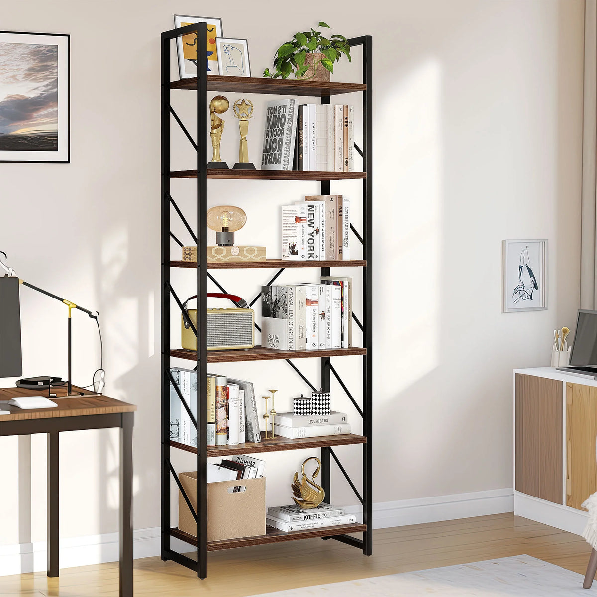 6 Tiers 69 inch Freestanding Bookshelf Black & Brown G45228