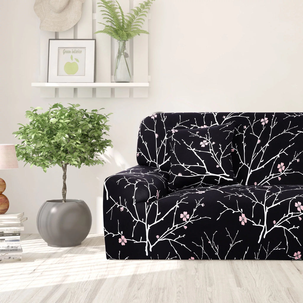 Black White Branches Sofa Slipcover P9302