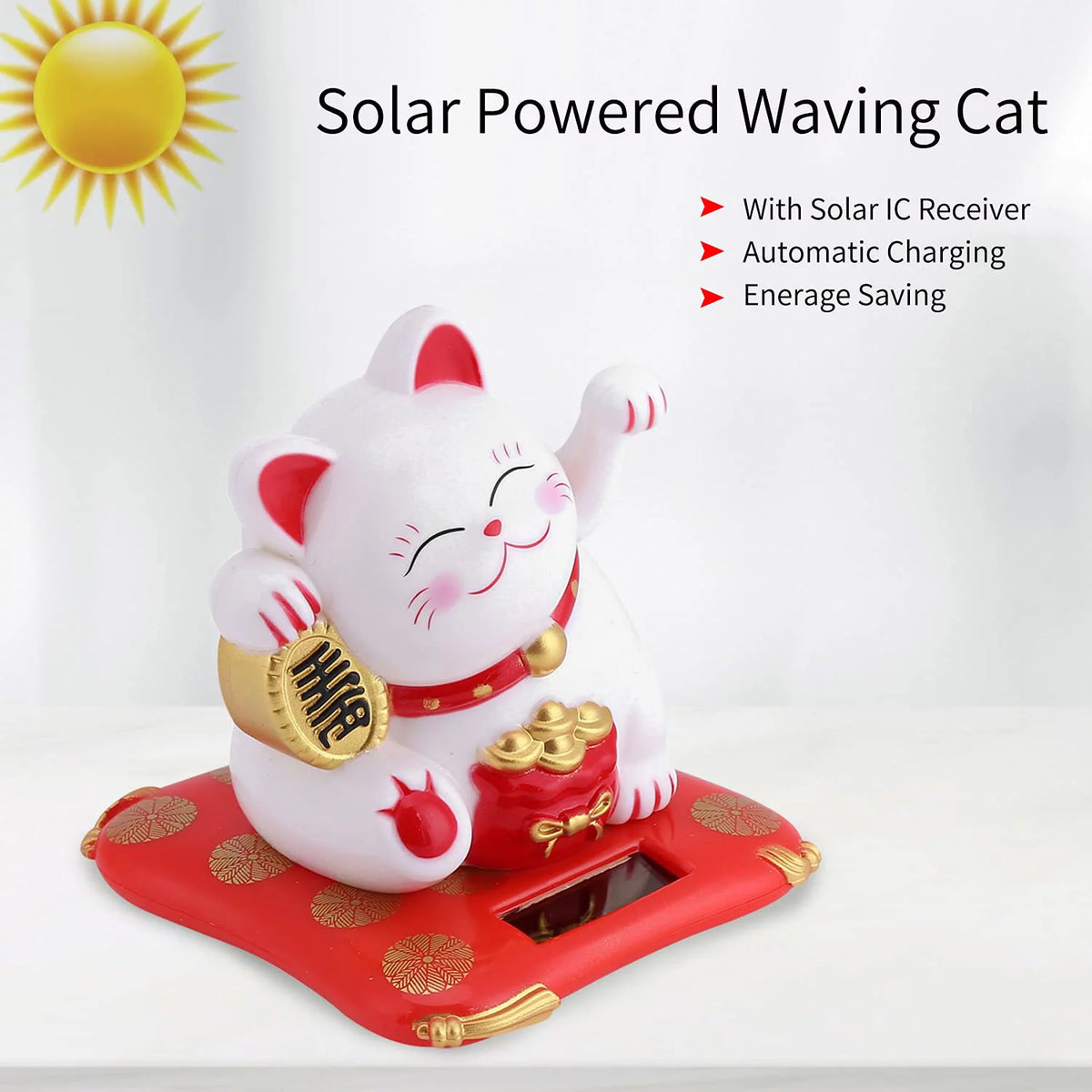 Solar Powered Dancing Toy Lucky Cat Waving Arm Maneki Neko 3 inch Set of 6 T30874