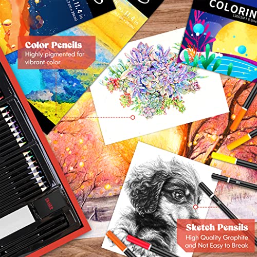 153-Pack Art Set in Wooden Case with 2 A4 Sketch Pads P661