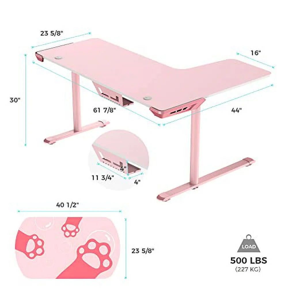 Pink L Shape Gaming Desk with Cable Management P366
