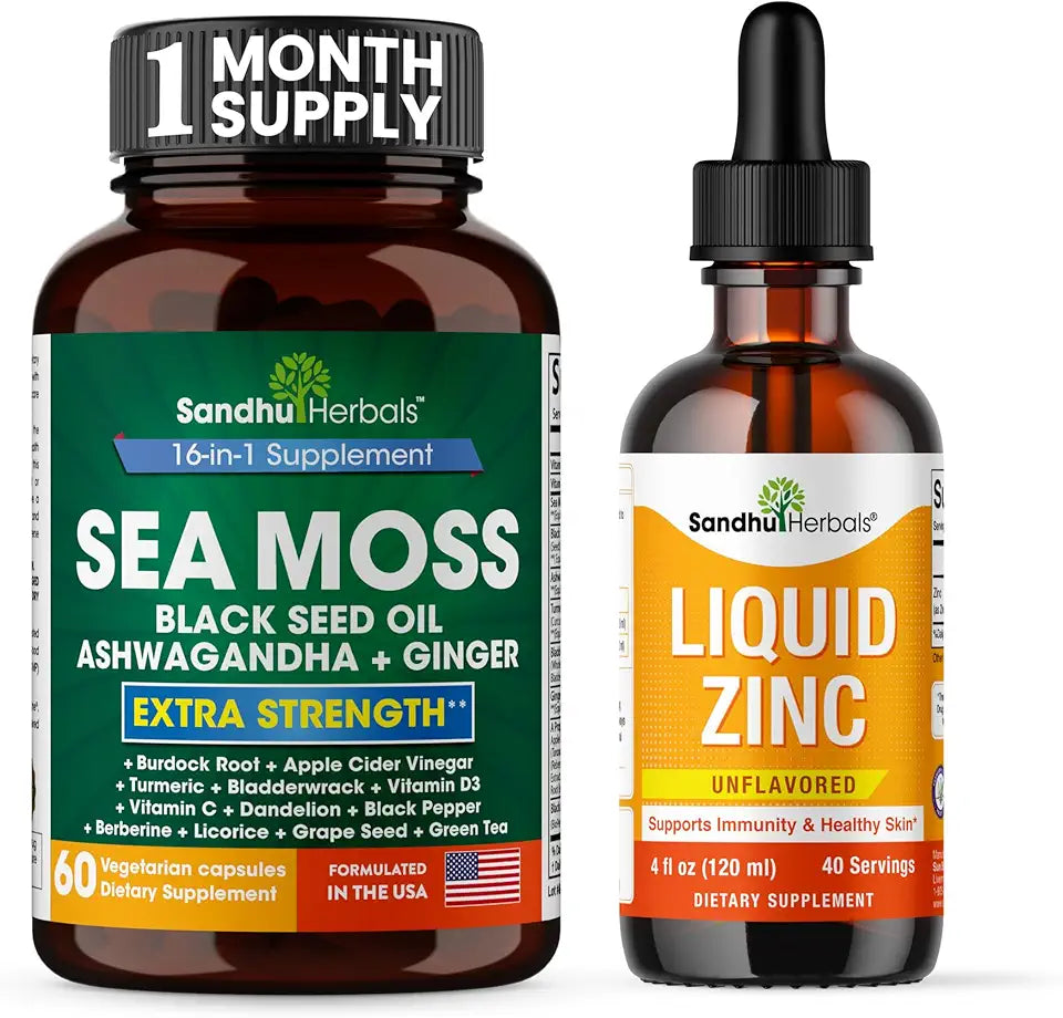 Sea Moss Capsules & Liquid Zinc Ionic Drops Supplement 4 fl oz D60094