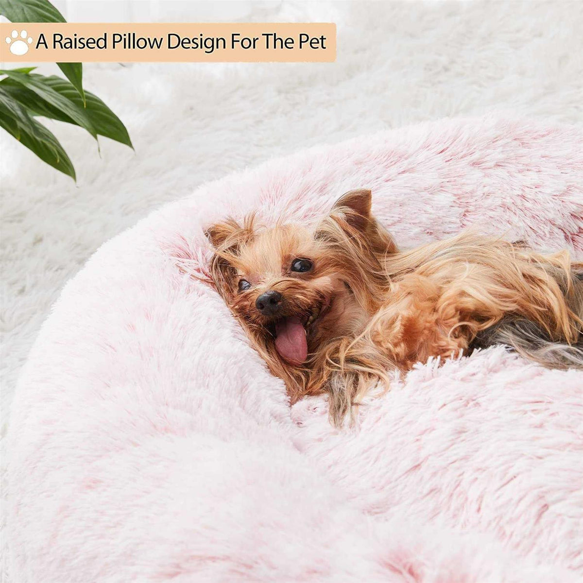 Small Dog Bed Donut Faux Fur Anti-Anxiety Pet Bed Z742596