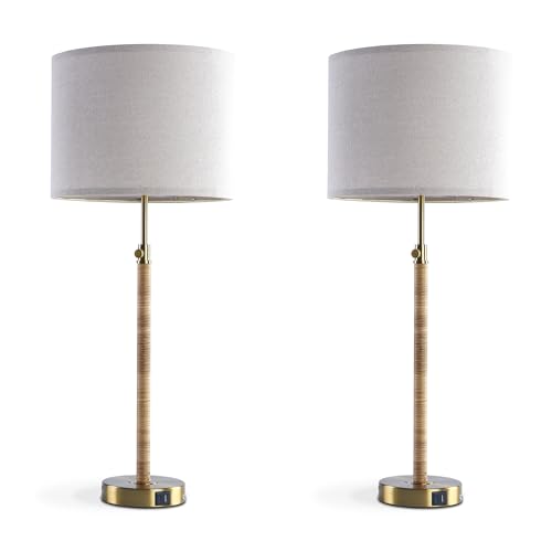 Rattan Buffet Table Lamp Set of 2 Adjustable with USB Ports H8098