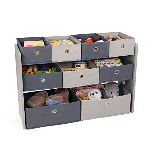 Natural White Toy Storage Organizer with 9 Removable Fabric Bins I346739