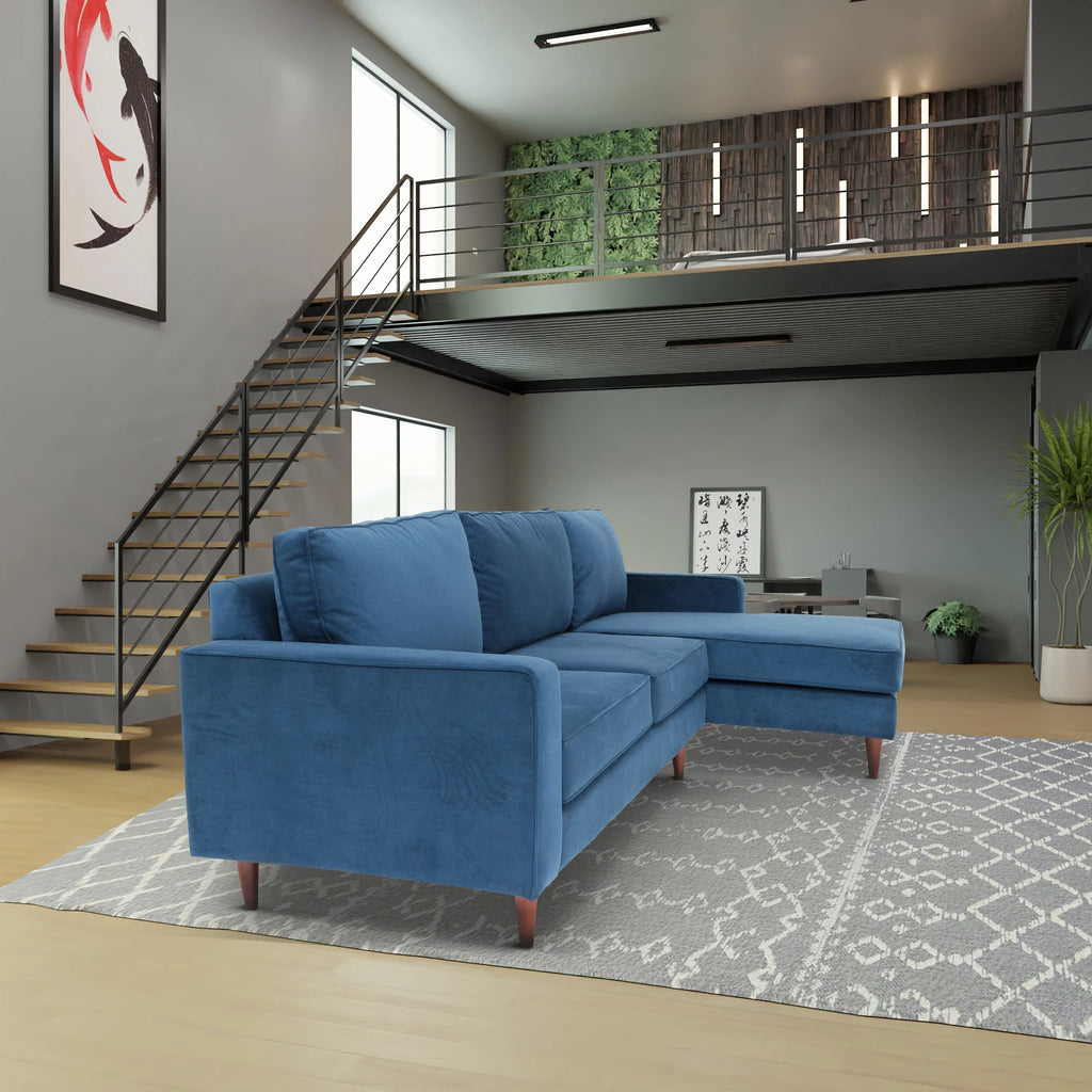 Blue L Shaped Sectional Sofa with Solid Wood Frame W139