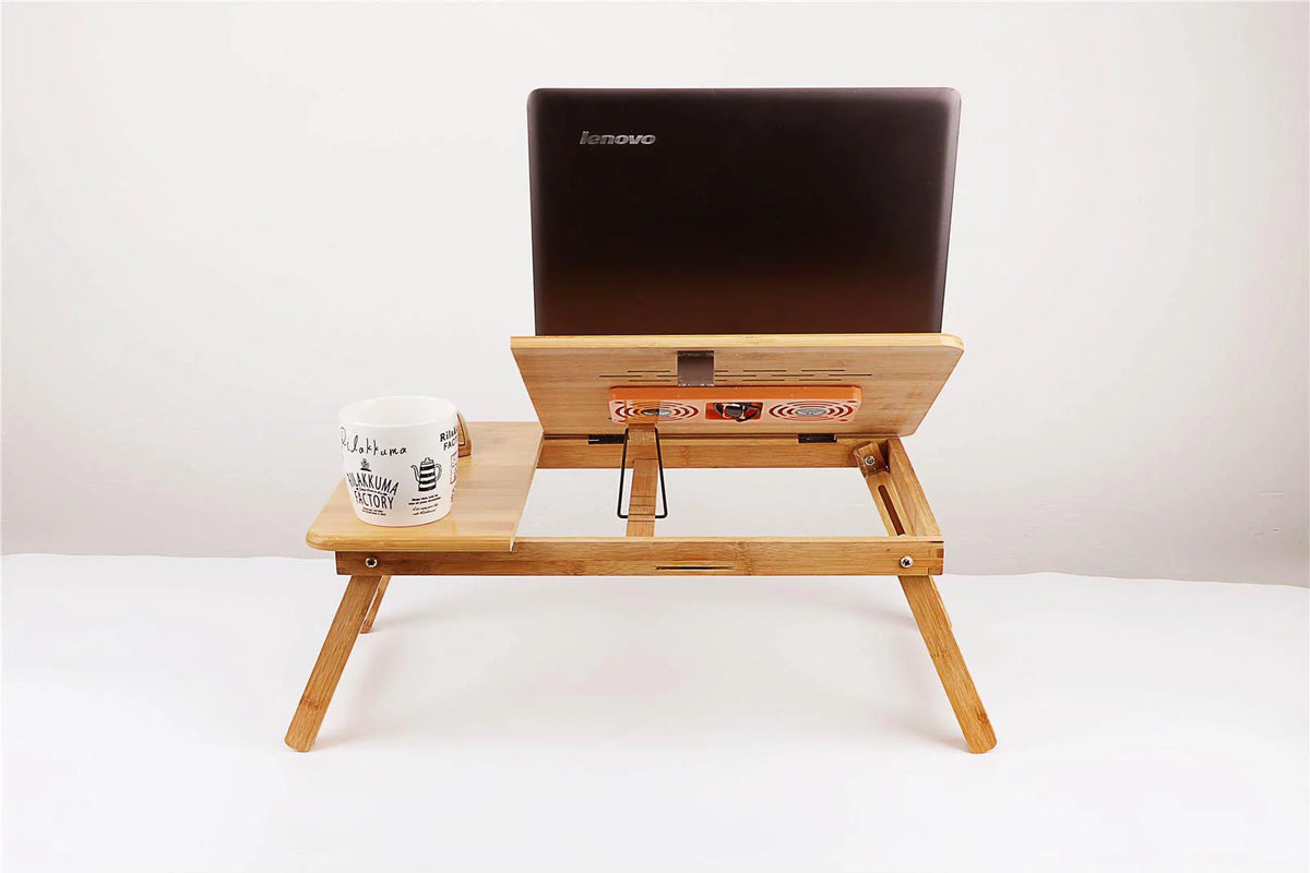 Bamboo Laptop Desk Table with Cooling Fan and Drawer M752