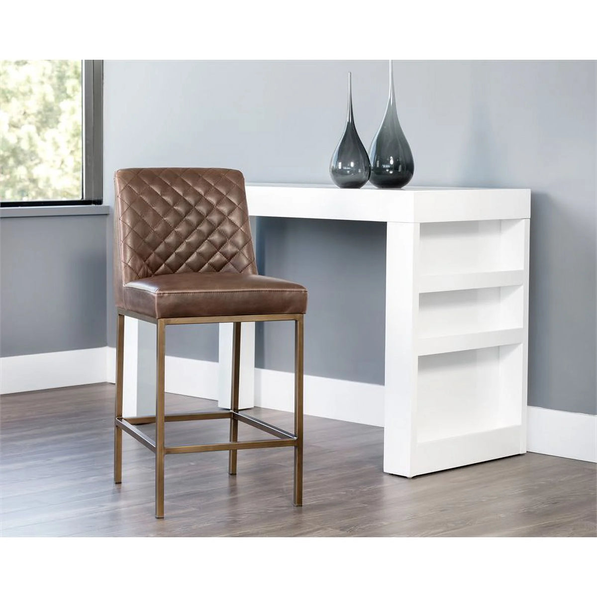 Brown Faux Leather Counter Stool Set of 3 B692