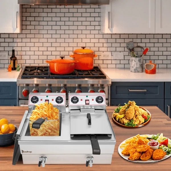 Electric Deep Fryer 16.9QT 24.9QT Stainless Steel Double Tank 3400W I435