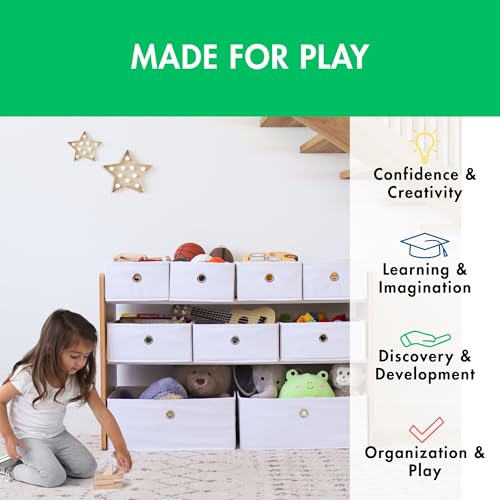 Natural White Toy Storage Organizer with 9 Removable Fabric Bins I346739