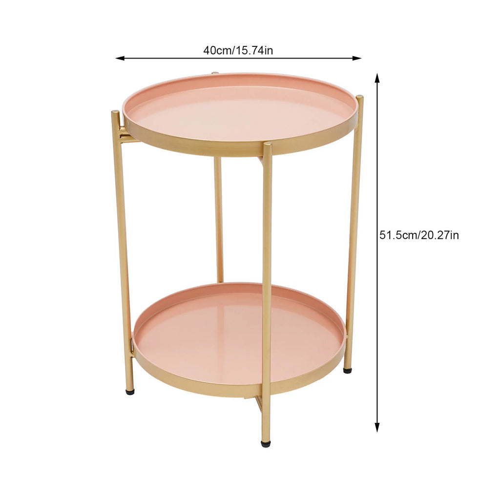 2 Tier Round Metal Side Table with Removable Tray T853489