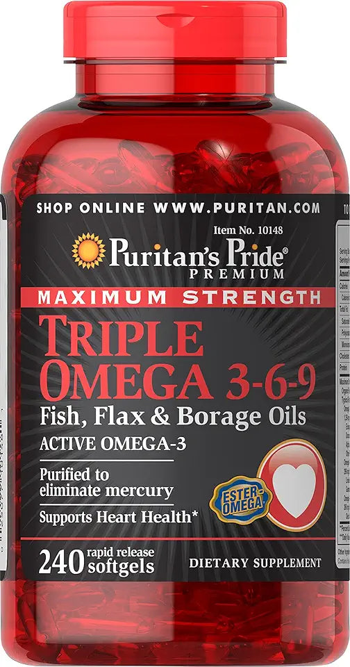 Maximum Strength Omega 3-6-9 Fish, Flax, and Borage Oils 240 Softgels A3402