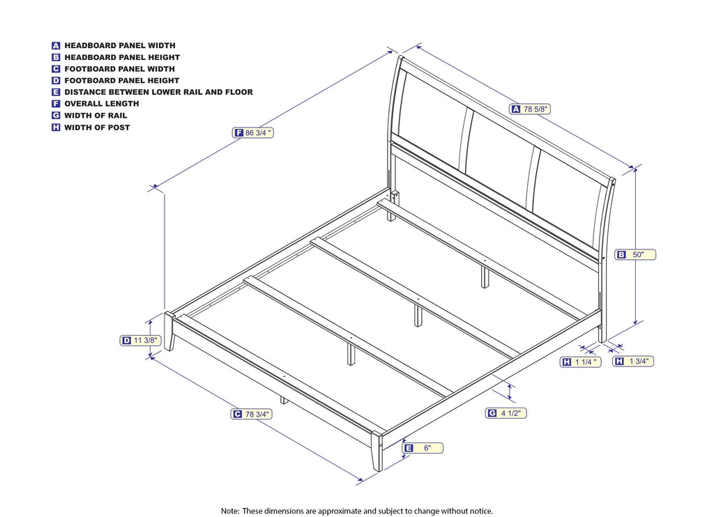 King Wood Traditional Bed Frame with Sleigh Headboard P62669