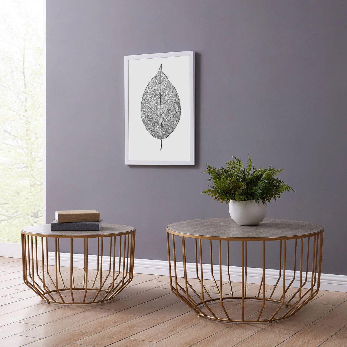 Gray Faux Shagreen Coffee Table Set of 2 V852
